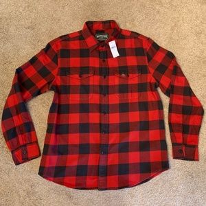 NWT American Eagle AE Flannel SOFT Button L Shirt Buffalo Plaid Red Black NEW